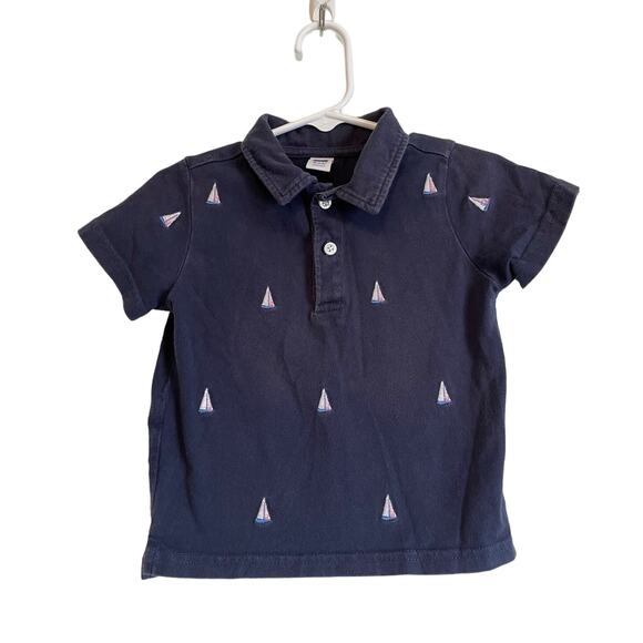 Janie and Jack blue polo shirt sailboats collared buttons short sleeve 18 -24 m - Picture 1 of 5